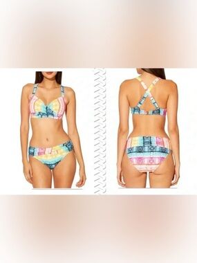 Bleu Rod Beattie Womens Rainbow Tye Dye D-Cup Swim Top and Bottom